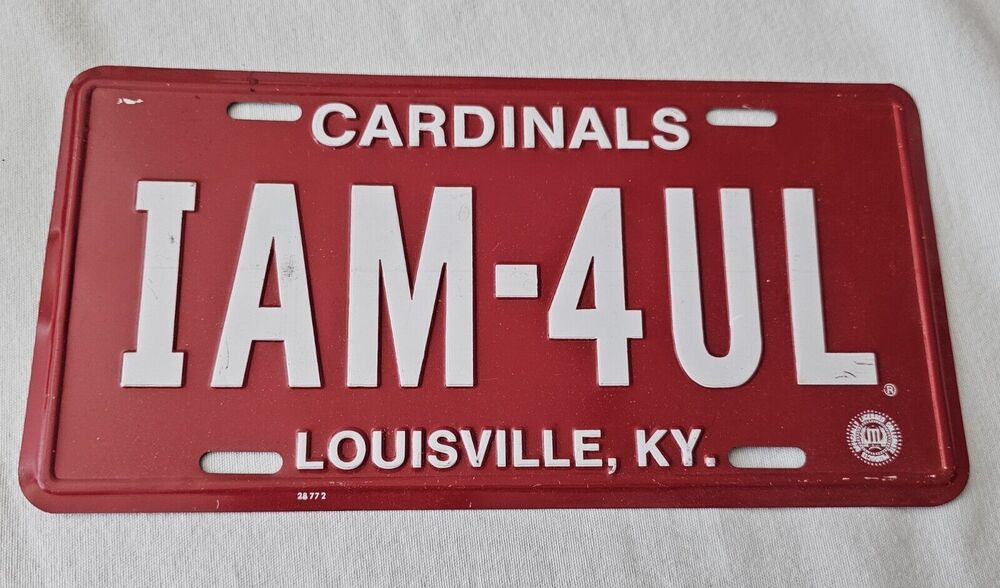 Vintage Louisville Kentucky Cardinals Booster License Plate IAM 4UL. Licensed